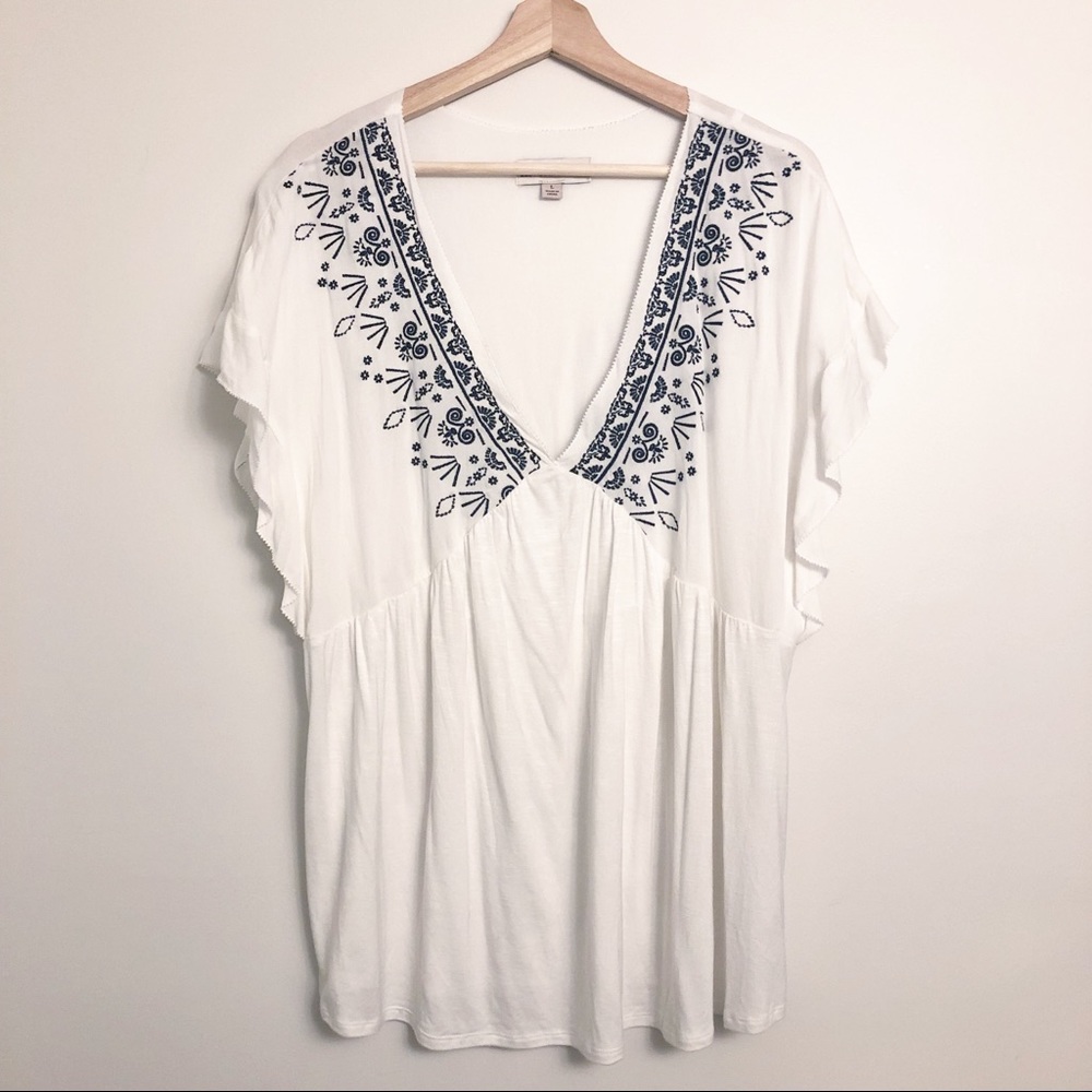 Knox Rose | NWOT Embroidered Deep V-Neck Blouse